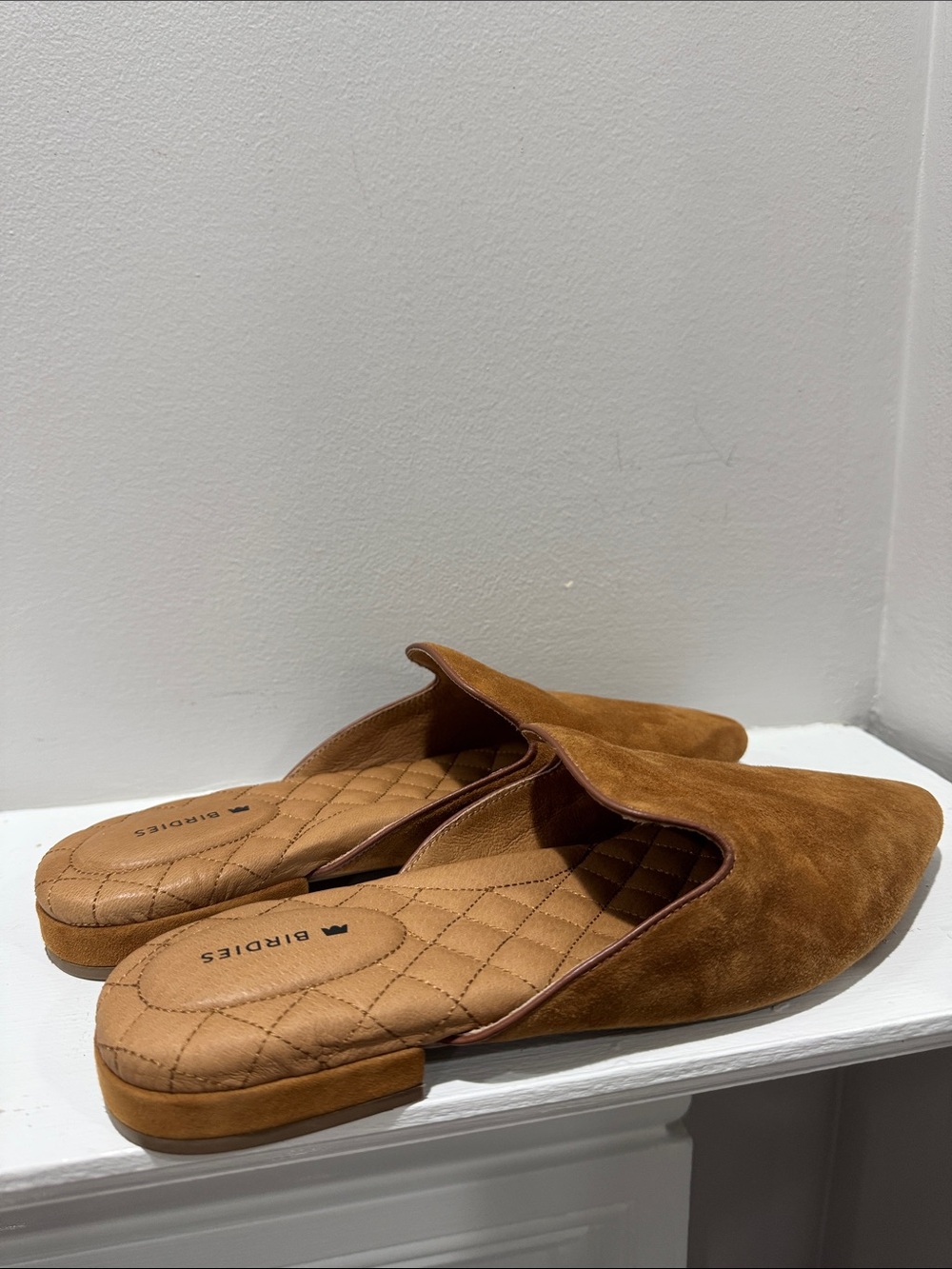 Birdies Cognac Suede Pointed Slip-On Mules - Picture 2 of 3